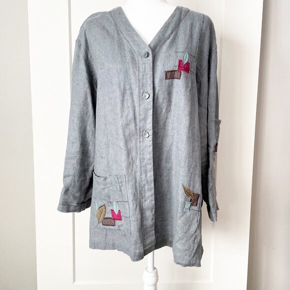 J. Jill Tops - J.Jill Linen Patch Button Down Tunic size Medium